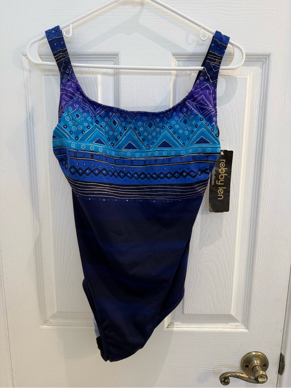 NWT Size 14 Robby Len Blue Patterned One-Piece Swimsuit